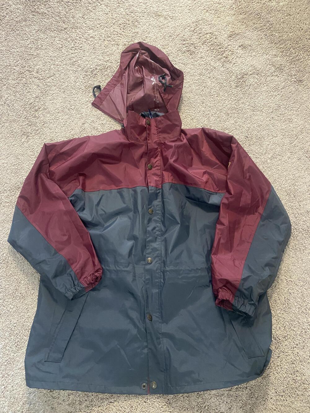 Coleman Jacket Mens 2XL Burgundy Gray Hooded Rain Coat Nylon Water Resistant